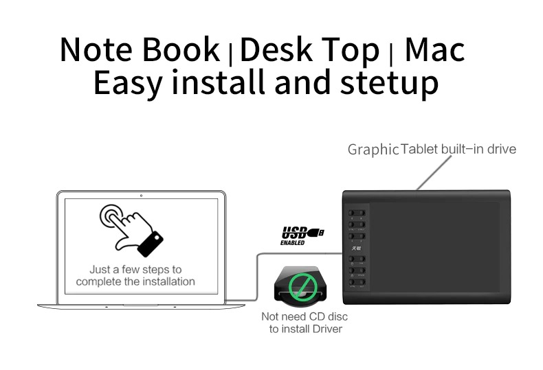 10moons Graphics Digital Drawing Tablet with Stylus Pen - G10 - Black